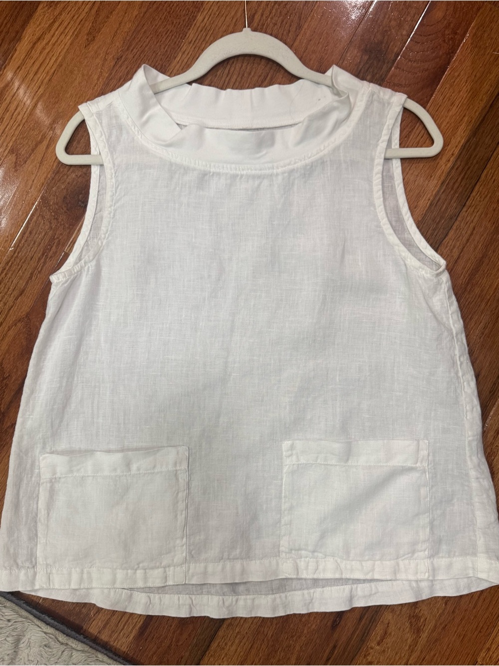 FLAX 100% Linen White Sleeveless Pocket Top | Relaxed Fit - Picture 3 of 6